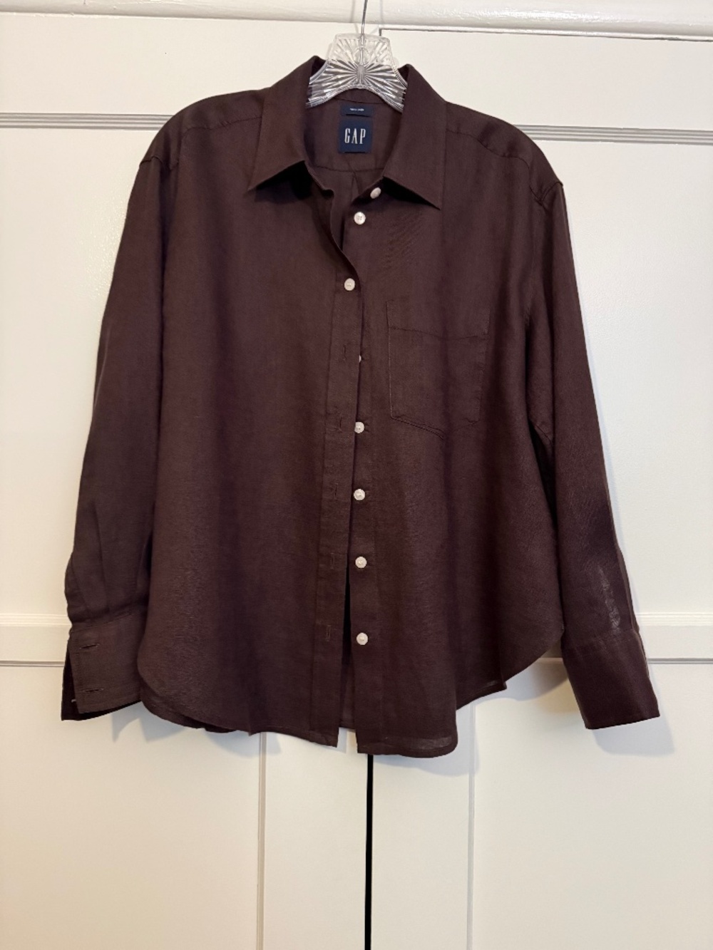 NWOT Gap 100% Linen Oversized Shirt Terra Brown Small Petite - Picture 5 of 9